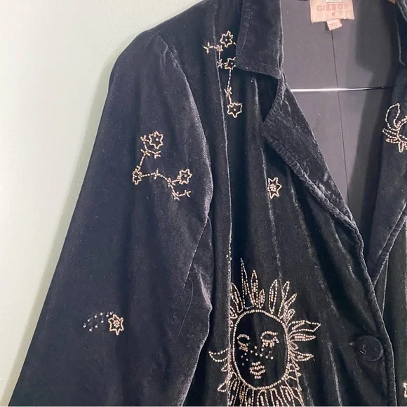 Anthropologie Ciebon Celestial Zodiac Velvet Blazer Black Embellished Beaded M - Picture 4 of 12